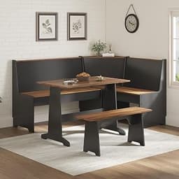 LUXOAK 3-Piece Corner Dining Set with Hidden Storage, Black Oak