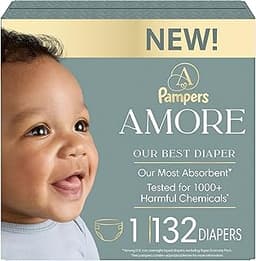 Pampers Amore, Size 1 (8-14 lbs), 132 Count, Our Best Diaper – Hypoallergenic & Fragrance Free, Up to 100% Leakproof,...