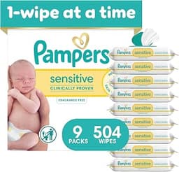 Pampers Sensitive Baby Wipes, Clinically Proven, Fragrance Free, Unscented, Water Based, Hypoallergenic, Multi-Use, H...