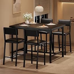 IDEALHOUSE Dining Table Set for 4 with Footrest & Corner Protector, Counter Height Table with 4 Upholstered Bar Stool...