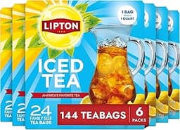 Lipton Unsweetened Iced Tea Bags, Family Size, (24 Ct. 6-Pack) 144 Ct. | 144 Unsweetened Family Size(1 Quart) Black T...