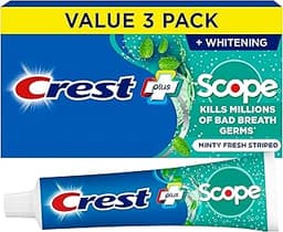 Crest + Scope Whitening Toothpaste - Pack of 3, 5.4 Oz Tubes - Anticavity Fluoride Toothpaste, Fresh Breath, Kills Ge...