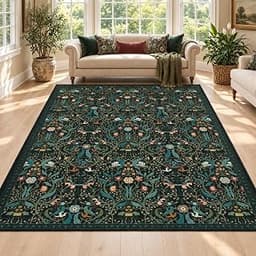 Warmstar 8×10 Area Rug for Living Room,Washable Large Area Rug Non-Slip TPR Backing, Forest Botanical Pattern Faux Wo...