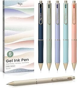Taja Gel Pens, 6 Pcs Quick Dry Black Gel Ink Pens, 0.5mm Fine Point Smooth Writing Pens for Journaling and Note Takin...