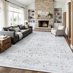 8x10 Area Rugs for Living Room, Washable Vintage Retro Floral Rug, Low Pile Non Slip Distressed Large Carpet for Bedr...