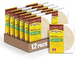 Old El Paso Flour Tortillas for Soft Tacos and Fajitas, Meal Prep, 10 Ct, 8.2 oz (Pack of 12)