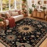 Vacuum-Friendly, 5x7 Washable Area Rug, Black Gold Beige Red