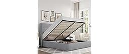 Allewie Queen Size Lift Up Storage Bed, Modern Wingback Headboard, Hydraulic Support, No Box Spring Needed, Light Grey