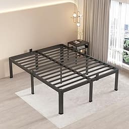 MAF 18 Inch Queen Bed Frames with Round Corner Legs Mattress Slide Stopper No Box Spring Needed Heavy Duty Metal Plat...