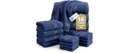 LANE LINEN Bathroom Towel Set 16 Piece Soft Absorbent Quick Dry - Navy | Bath Towel Set, Absorbent & Durable, Ring-Sp...