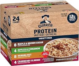 Quaker Instant Oatmeal, Protein 4 Flavor Variety Pack, 7g+ Protein, Individual Packets, 24 Count