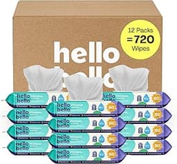 Hello Bello Premium Fragrance-Free Baby Wipes, with Chamomile & Aloe Extracts for Sensitive Skin - 12 Resealable Pack...