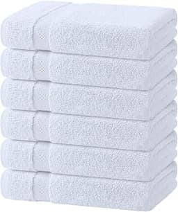 White Bath Towels 24x50 Inch, 6 Pack - Extra Absorbent Cotton Towel Set for Bathroom