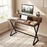 Manora Computer Desk with Drawers and Monitor Stand, 47" Home Office Desk with Storage Shelf, Rustic Brown Writing St...