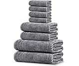 Tens Towels Pack of 8 Towels Set, 2 Extra Large Bath, 2 Hand, 4 Washcloths, 100% Cotton, Lighter Weight, Quicker to D...