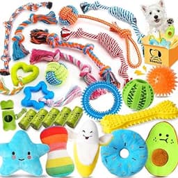 Zeaxuie 25 Pack Luxury Dog Chew Toys, Puppy Toys for Teething Small Dogs | Tough Ropes, Treat Ball, Squeaky Plush & R...