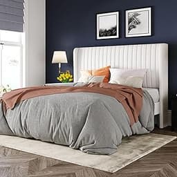 Allewie Queen Size Velvet Bed Frame/Vertical Channel Tufted Wingback Headboard/Upholstered Platform Bed/Strong Wooden...