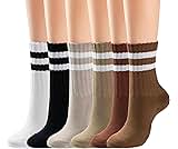 BomKinta Womens Striped Crew Socks - Retro Above Ankle Cotton Sock - Casual Cozy Athletic Style Socks Gifts Size 5-10