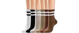 BomKinta Womens Striped Crew Socks - Retro Above Ankle Cotton Sock - Casual Cozy Athletic Style Socks Gifts Size 5-10