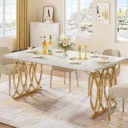 Tribesigns Modern Dining Table, 63" Large Kitchen Table for 4-6 People, Unique Rectangular Dinner Table Kitchen & Din...