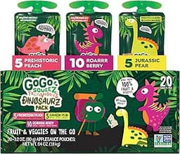 GoGo squeeZ Fruit & veggieZ Applesauce and Puree Variety Pack, Jurassic Pear, Roarrrr Berry & Prehistoric Peach, 3.2 ...