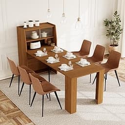 86.6" Extendable Dining Table Set for 6, Folding Console Table for Small Spaces, Multifunctional Kitchen Set with Sto...