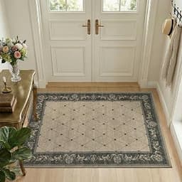 jinchan 4x6 Washable Living Room Area Rug, Vintage Trellis, Charcoal Beige | Non-Slip, Soft, Low-Pile, Indoor Doormat...