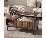 LYNCOHOME Fluted Lift Top Coffee Table with Storage, Modern Coffee Table for Living Room, Home Office（Walnut）