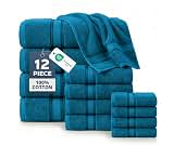LANE LINEN Towel Set Quick Dry 100% Cotton 12 Piece Soft - Sea Port | Cotton Towels For Bathroom - Zero-Twist Durabil...