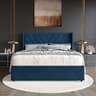 Queen Wingback Velvet Upholstered Lift-Up Storage Platform Bed with Hidden Storage and V-Shape Stitching, Navy Blue