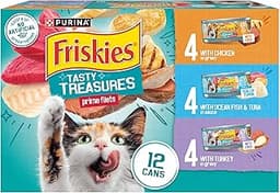 Purina Friskies Wet Cat Food Variety Pack, Tasty Treasures Prime Filets (With Ocean Fish and Tuna, With Chicken and W...