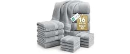 LANE LINEN Towel Set Soft Absorbent Quick Dry 100% Cotton 16 Piece - Grey | Towels for the Bath, Absorbent & Durable,...