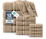 LANE LINEN Bath Towel Set Absorbent Quick Dry 100% Cotton 12 Piece - Taupe | Towel Sets For College Dorm - OEKO-TEX C...