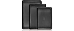 Cookie Sheets for Baking Nonstick - HONGBAKE Baking Sheet Pan Set of 3, Half/Quarter/Jelly Roll Pan for Oven with Dia...