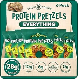 CRISP POWER Protein Pretzels, Everything, 28G Protein, High Protein Snack, High Fiber, Low Carb Crunchy Pretzel Snack...