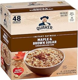 Quaker Instant Oatmeal, Maple & Brown Sugar, Individual Packets, 1.51 Ounce (Pack of 48)