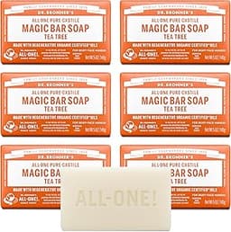 Dr. Bronner's Pure-Castile Magic Bar Soap (Tea Tree, 5 ounce, 6-Pack) - Made with Regenerative Organic Certified Oils...