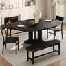 Einhomn 59" Extendable Round Dining Table Set for 4-6, 5-Piece Kitchen & Dining Room Table with 2 Chairs & 2 Benches,...