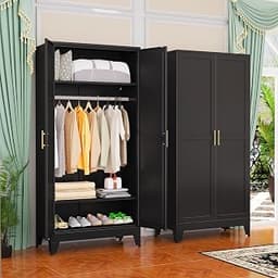 GAIOUS Metal Wardrobe Cabinet with Hanging Rod, Clothing Storage Cabinets | with 2 Doors and Adjustable Shelves, 71" ...