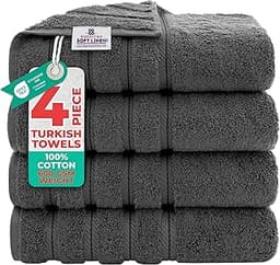 American Soft Linen Luxury 4 Piece Bath Towel Set, 600 GSM 100% Cotton Turkish Bath Towels for Bathroom, 27x54 in Lar...