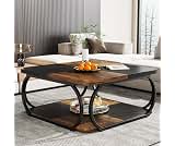 Tribesigns Square Coffee Table with 2 Tiers, 40 inches Low Farmhouse Coffee Table with Wood Storage Shelf Heavy Duty ...