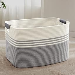 86L Extra Large Laundry Basket with Leather Handles for Living Room Storage, Woven Rope Baskets for Blanket, Kids Toy...