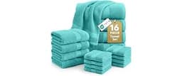 LANE LINEN Towel Set 16 Piece Soft Absorbent Quick Dry 100% Cotton - Teal | Dorm Towel Set - Terry Weave Comfort, Sof...