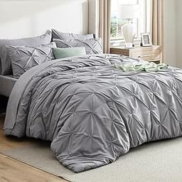 Bedsure Queen Comforter Set Grey - Bed in a Bag Queen Size Bedding 7 Pieces, GentleSoft™ Pintuck Bed Set Gift for Fam...