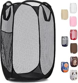 Handy Laundry Collapsible Mesh Pop-Up Hamper with Side Pocket | Breathable mesh keeps clothes fresh; sturdy foldable ...