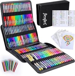 Gel Pens for Adult Coloring Books, 160 Pack Artist Colored Gel Pen with 40% More Ink, Black Case. Perfect for Drawing...