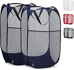 Handy Laundry Collapsible Mesh Pop Up Laundry Hamper 2-Pack – Large Foldable Laundry Basket with Side Pocket, Breatha...