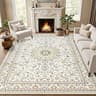 5x7 Area Rugs Living Room Rug: Washable Vintage Boho Rug No Slip Stain Resistant Soft Carpet Indoor Floor Floral Larg...