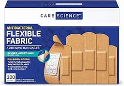 Care Science Fabric Adhesive Bandages, 200 ct Bulk Assorted Sizes | Flexible + Breathable Protection for First Aid an...