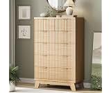 Fluted Dresser for Bedroom with 6 Drawers, 46" Tall Modern Chest of Drawers with Metal Handle, Wooden Dresser TV Stan...